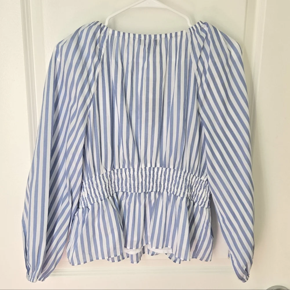 NWT J.Crew V-Neck Smocked Waist Striped Top Sz S - Picture 3 of 14